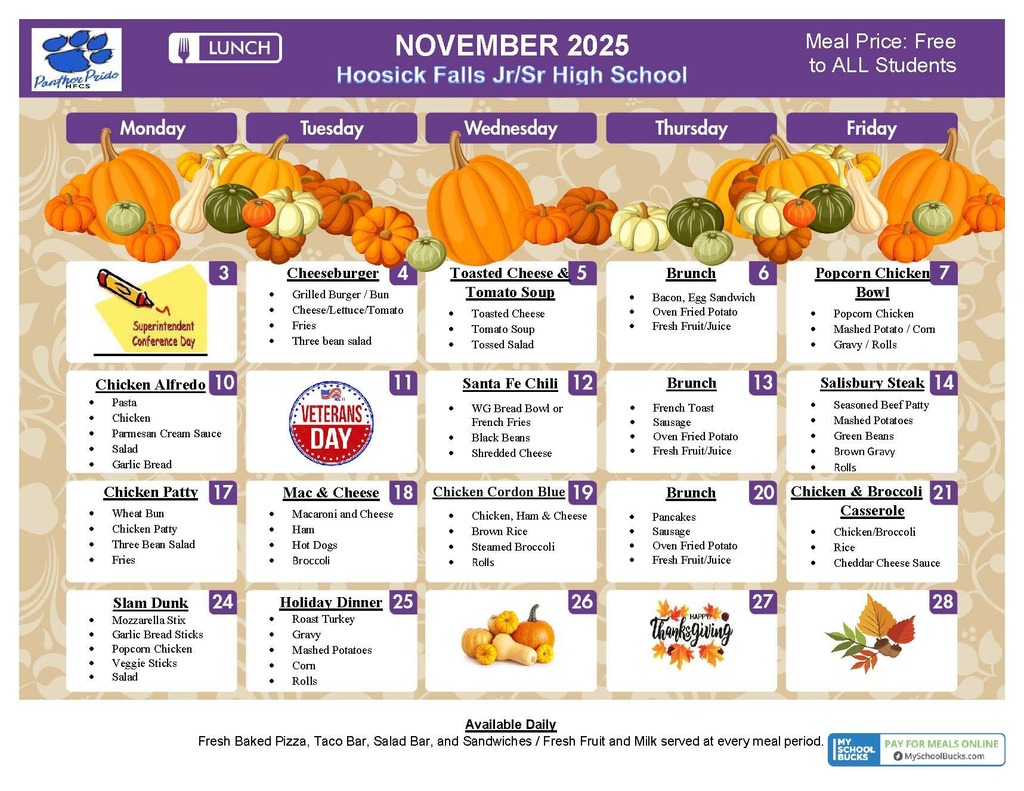 Here are the November lunch menus!🍎
