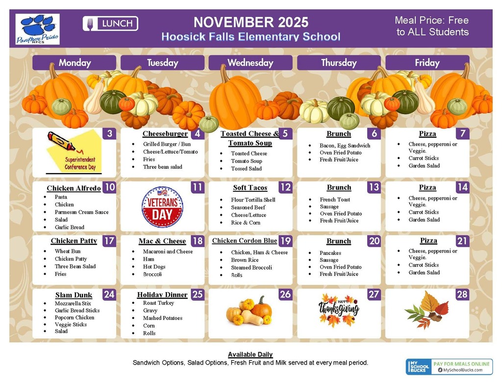 Here are the November lunch menus!🍎