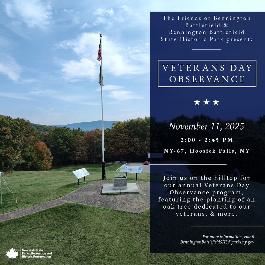 Veterans Day observance at the Bennington Battlefield, Tuesday, November 11th (Veterans Day), 2-2:45 pm