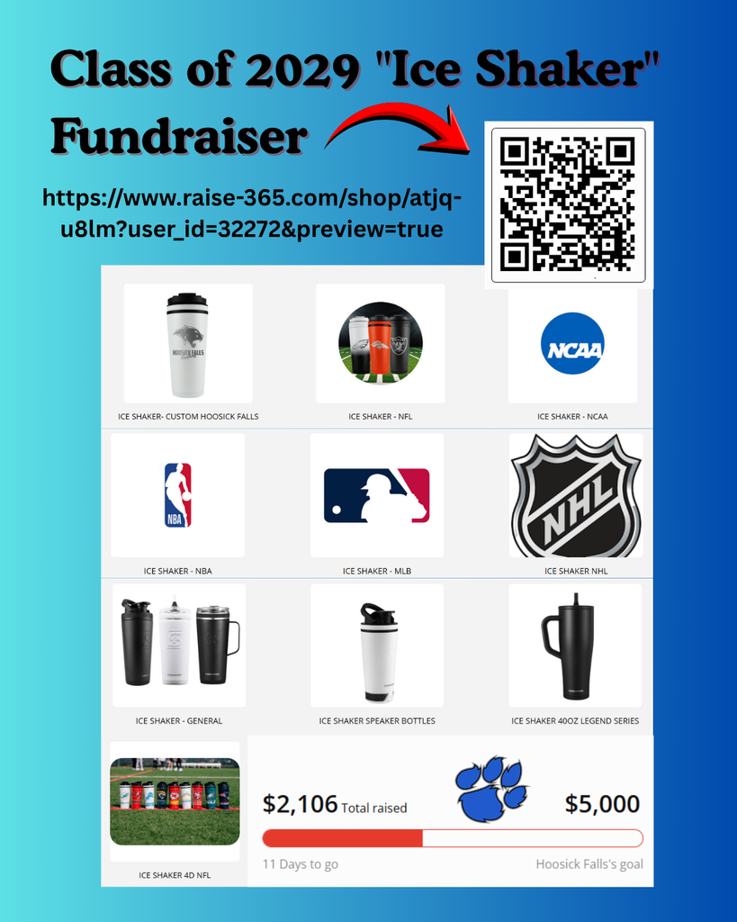 The freshmen class is beginning to raise money for their various high school events, such as junior prom, senior ball, and senior trip. There are 11 days left in their current "Ice Shaker" Fundraiser! Follow the link if you can help support their fundraiser:  https://www.raise-365.com/shop/atjq-u8lm?user_id=32272&preview=true