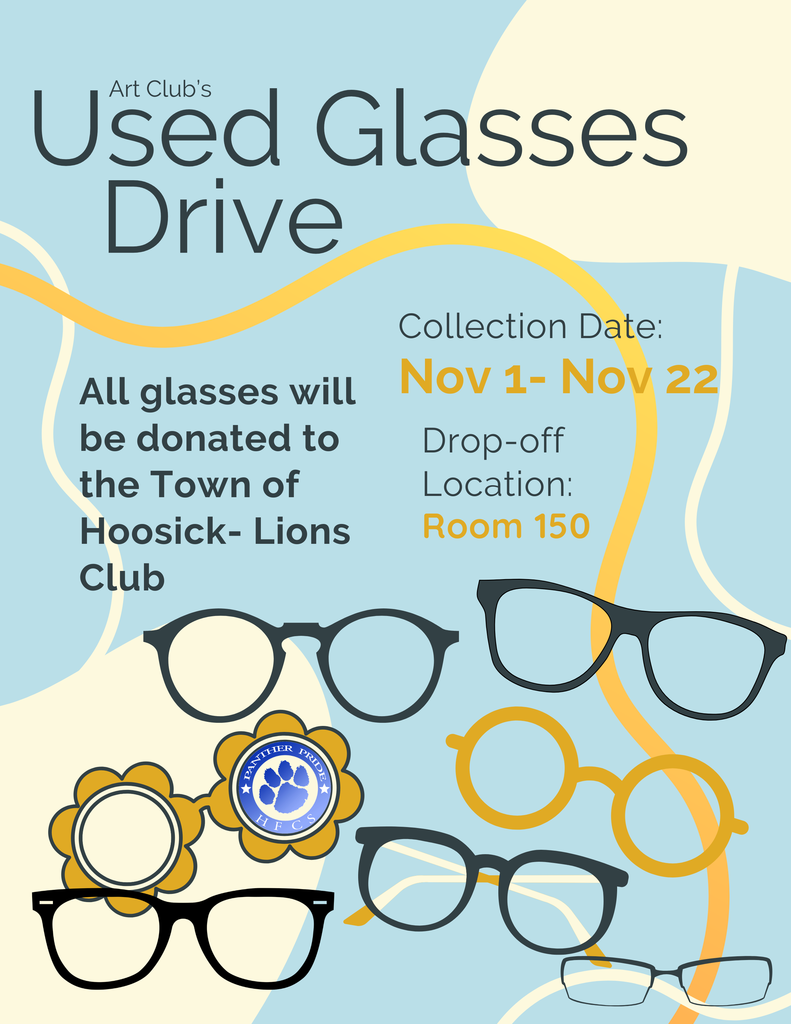 The Art Club is currently running a Food and Toiletry Drive and a Used Glasses Drive. Items listed on the flyers can be sent to school. Please see the flyers for more details. Thank you for your help as we support our HF families!💙🤍