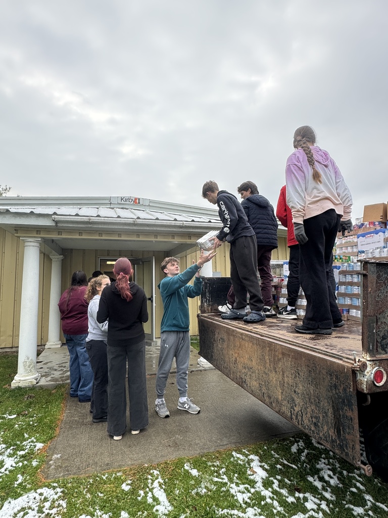 Last week, 24 National Junior Honor Society students and Mrs.  Mabey went to our local food pantry, Hoosick Area Church Association (HACA). The students moved ~5,000 lbs of food from HACA to the Town's Reynolds-Gilchrest Skating Rink, to be sorted and placed into ~180 Thanksgiving distribution boxes for the community. 💙🤍