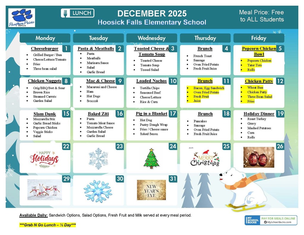 december es lunch menu