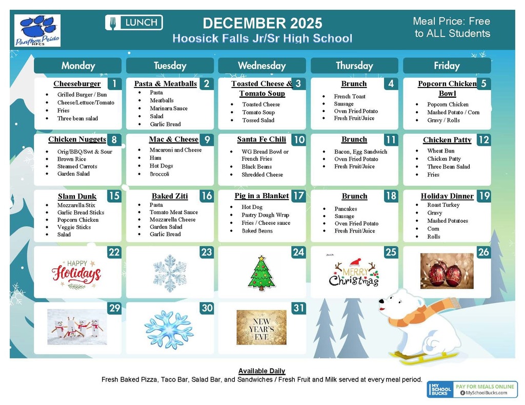december ms/hs lunch menu