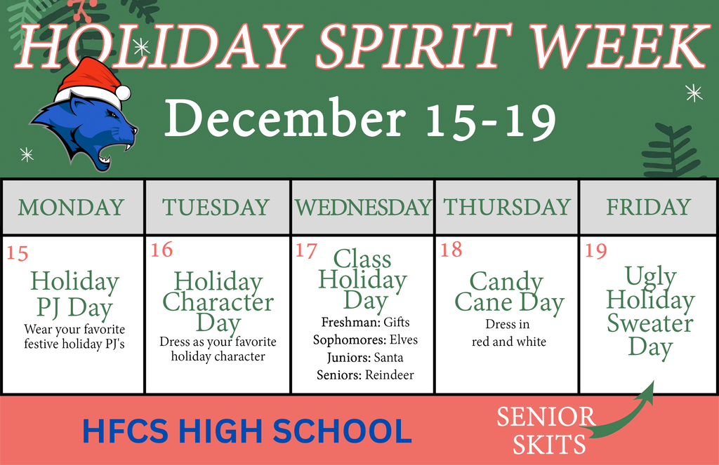 high school holiday spirit week calendar