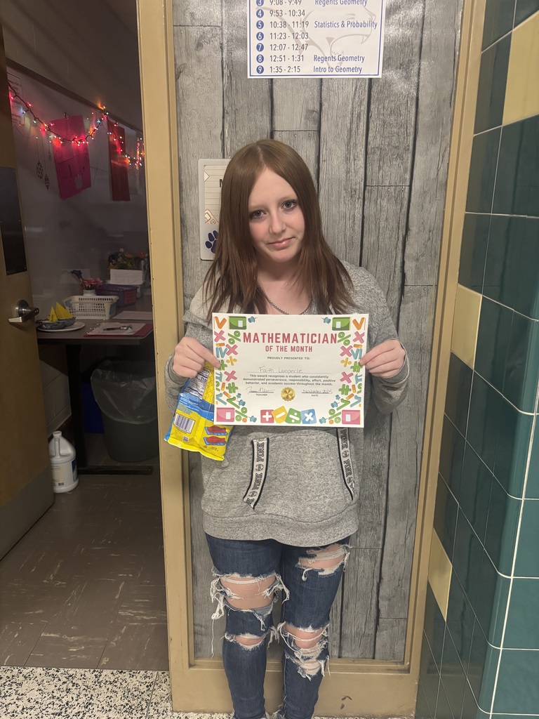 High School Math Teacher, Mrs. Jessica Nelson, announced her November 'Mathematicians of the Month' awardees. ➕📐➖✖️📏➗ These awards recognize students who consistently demonstrated perseverance, responsibility, effort, positive behavior, and academic success throughout the month. Intro to Geometry- Liam White and Faith Lemperle Regents Geometry- Genevieve Schuttig and Ludmila Belyaeva Statistics and Probability- Emma Waugh Keep up the great work, students, and thanks for sharing, Mrs. Nelson!🐾