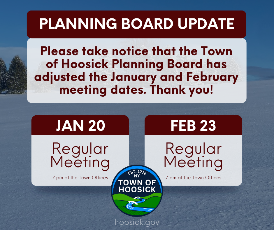 planning board meeting dates updated to jan 20 & feb 23