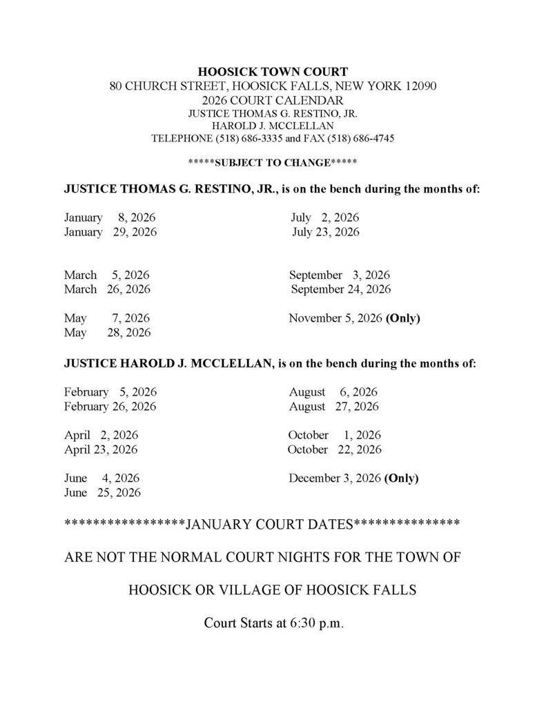 town court schedule for 2026