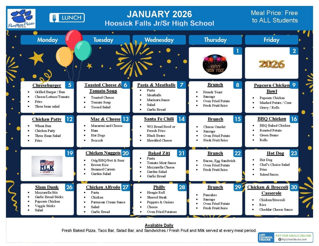 Here are the January lunch menus! Happy New Year!