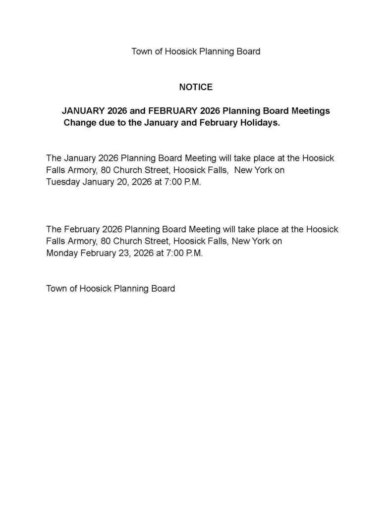 planning board meeting dates updated to jan 20 & feb 23