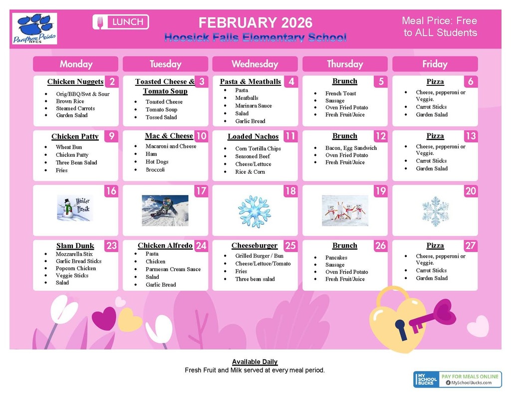 february elementary school menu