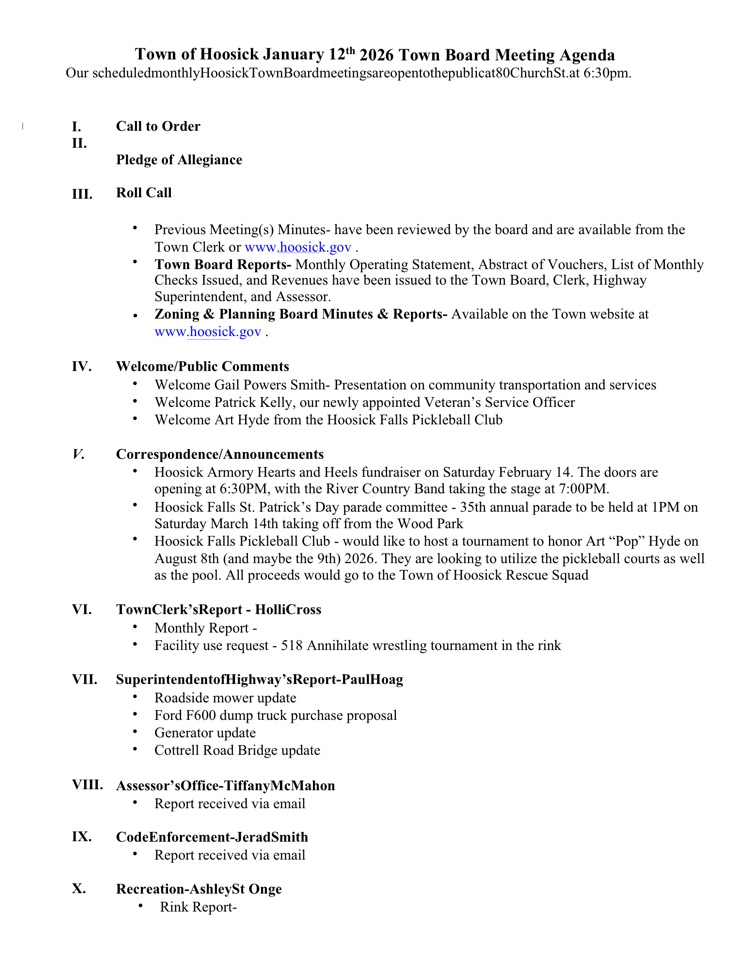 town board meeting 2/9/26 agenda 1