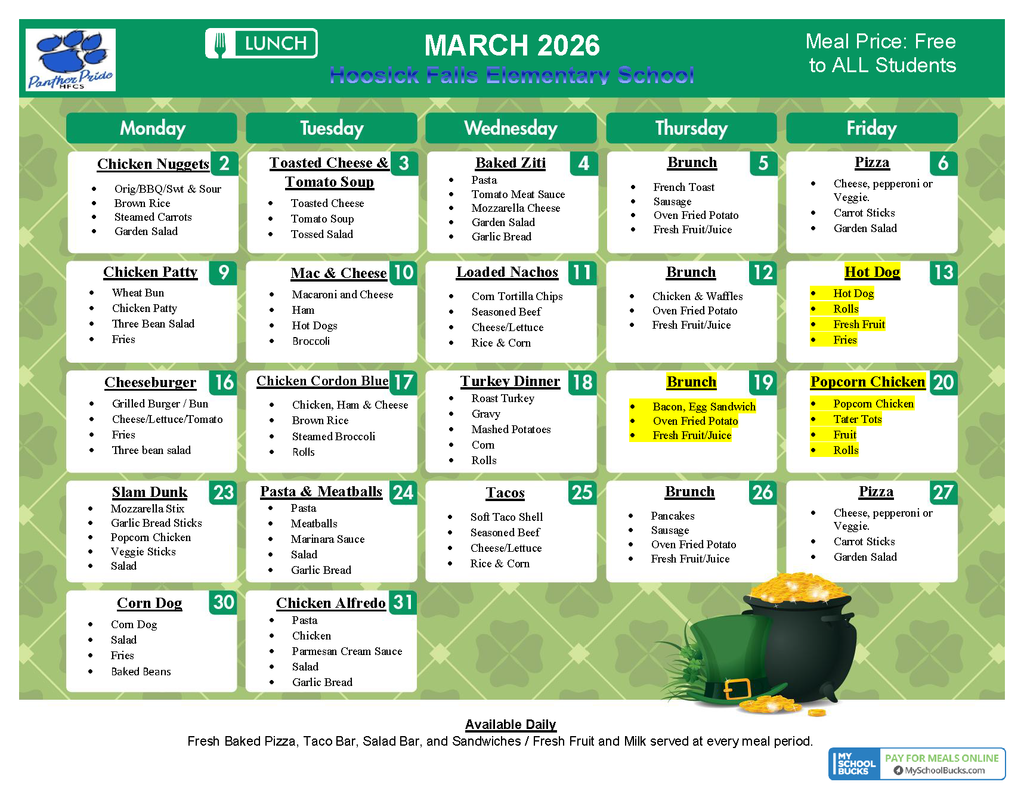 march elementary lunch menu