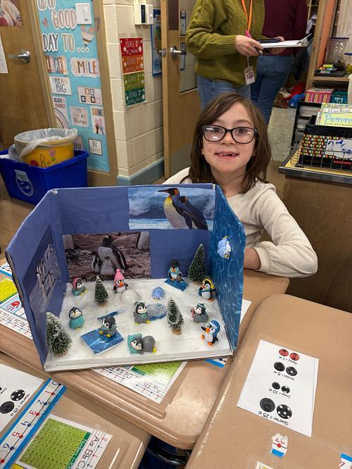 🐧Second-grade students learned all about penguins this month! 🐧Students had to choose a penguin to research, complete a report, and then create a diorama, poster, or physical display all about the penguin they researched. Then the students had the opportunity to present their project to the other grades and teachers and share all they learned. It was a fun winter project that the students really enjoyed!