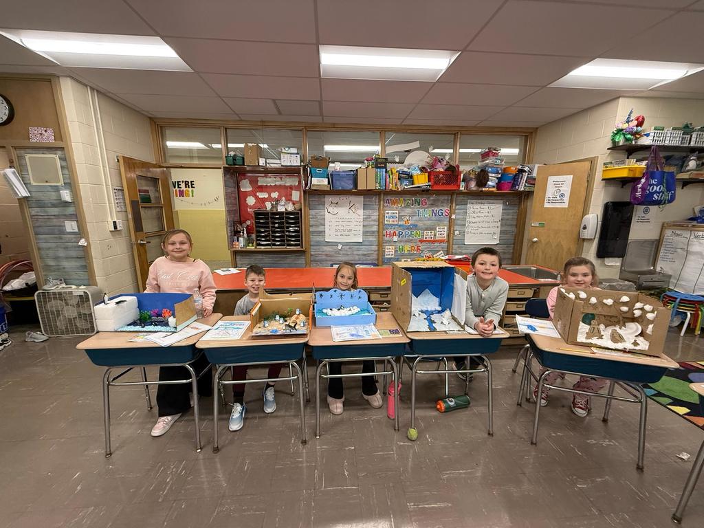 🐧Second-grade students learned all about penguins this month! 🐧Students had to choose a penguin to research, complete a report, and then create a diorama, poster, or physical display all about the penguin they researched. Then the students had the opportunity to present their project to the other grades and teachers and share all they learned. It was a fun winter project that the students really enjoyed!