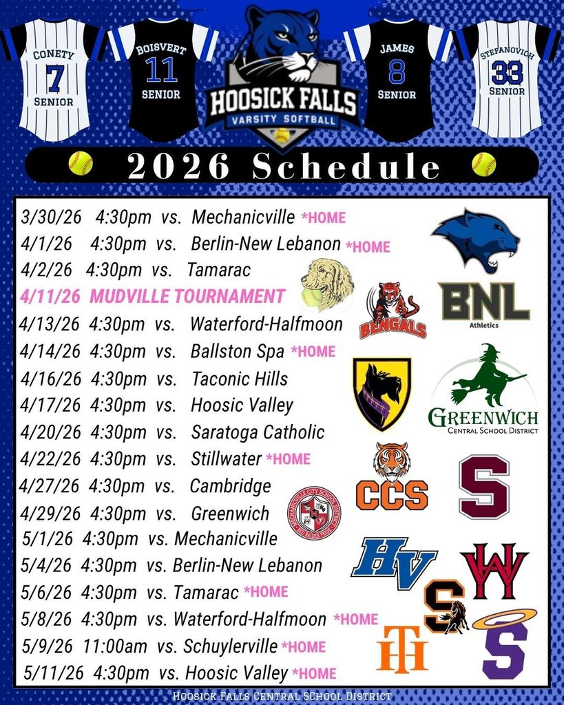 varsity softball schedule 2026