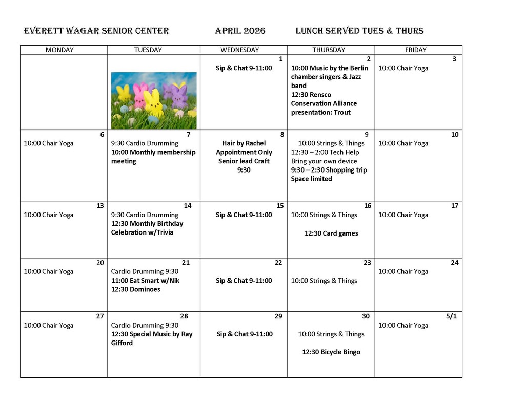grafton senior center april 2026 activities calendar
