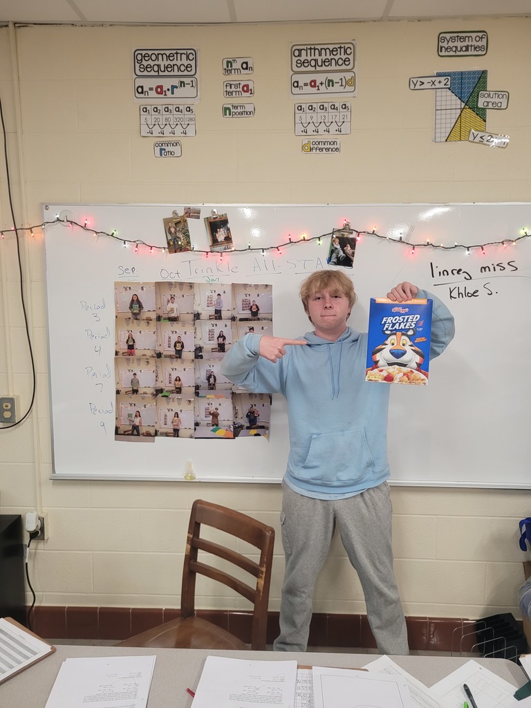 High School Math Teachers, Mrs. Jessica Nelson and Mr. Jacob Trinkle, shared their March 'Mathematicians of the Month' awardees: Algebra 1/Period 9: Emmitt Willbrant, Algebra 1/Period 3: Kaydence Williams, Algebra 1/Period 7: Reese Richard, Algebra 1/Period 4: Blake Prevey, Intro to Geometry- Grace Eastman, Luis Santiago, Amara Chapones-Ulloa, Regents Geometry- Brayden Ferrannini, Kristopher Petkoff, and Stats and Probability- Tatum Hickey. Keep up the great work, students, and thanks for sharing, Mrs. Nelson and Mr. Trinkle! 