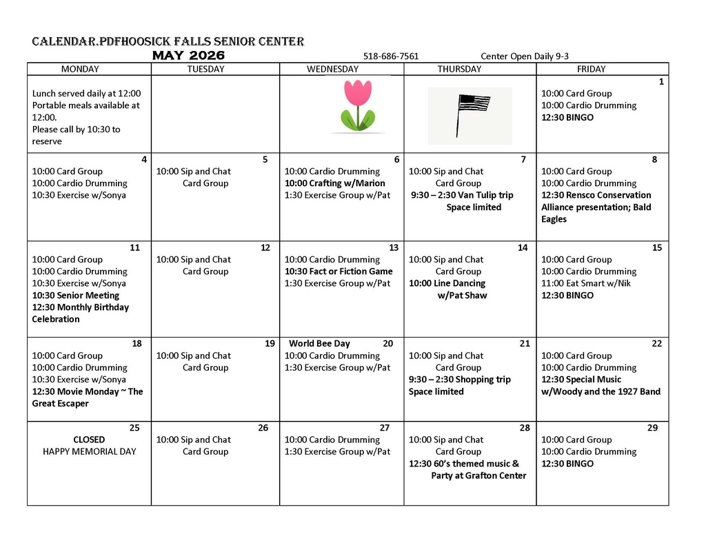 HF senior center activities for may 2026