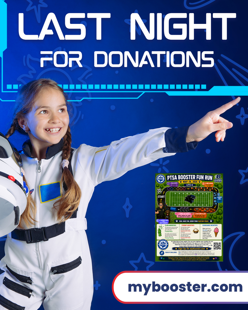 Dear Hoosick Falls Elementary & Middle School Families,  The HFCS PTSA FUN RUN is tomorrow, 🎉 which means tonight is the LAST NIGHT FOR DONATIONS on MyBooster.com before our big event! 🚨 We are SO CLOSE to reaching our goal. Can you help us? Every donation, no matter what size, makes a HUGE impact on our school!  So far, every share and donation has added up to $8,106. Would you consider reaching out to one or two more people to help keep the momentum going? Every contribution brings us closer to getting field trips & student experiences for our students.  ❗ REMINDER: Send your student to school wearing appropriate clothing and sneakers to be ready for tomorrow's HFCS PTSA FUN RUN. This is a student-only event. Parents do not attend. (Do you want to volunteer for events like this in the future? Join the HFCS PTSA! https://hoosickfallscsd.givebacks.com/shop )  Thank you for working hard to support our students and school. We truly appreciate you and hope the kids have a blast tomorrow!!  - HFCS PTSA