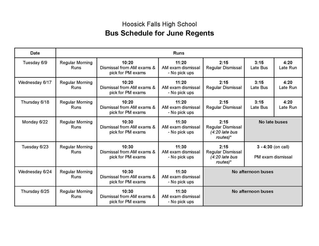 june regents/finals schedule