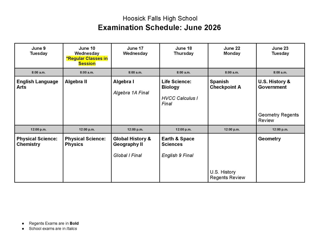 june regents/finals schedule