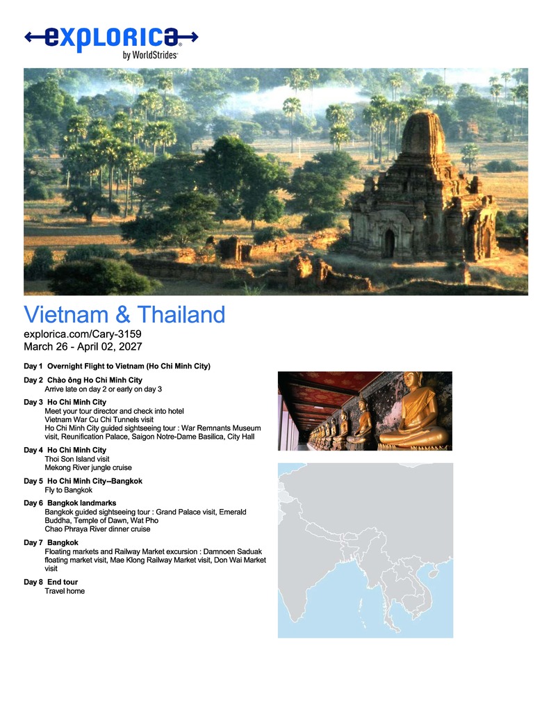 The HFHS Student Travel Club is excited to announce their current Meat Raffle fundraiser for their Spring Break 2027 trip to Vietnam & Thailand! (See the flyer for more details.) The Student Travel Club had an unforgettable trip to Puerto Rico this past Spring Break 2026. From exploring historic San Juan and visiting the ceremonial grounds of the Taíno people, to snorkeling with sea turtles and stingrays, zip lining through the rainforest, kayaking in glowing bioluminescent waters, and discovering bat caves—our students experienced it all. That trip was an incredible opportunity to bring history, culture, and science to life beyond the classroom! Don't let your student miss out on next year's opportunity. The Vietnam & Thailand trip will be open to students in grades 9–12 at the time of travel—be sure to secure your spot for this once-in-a-lifetime experience! Questions? Please contact Ms. Cary at caryh@hoosickfallscsd.org