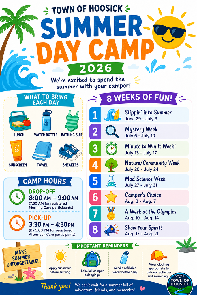 town pool and camp announcements
