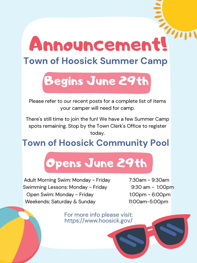 town pool and camp announcements