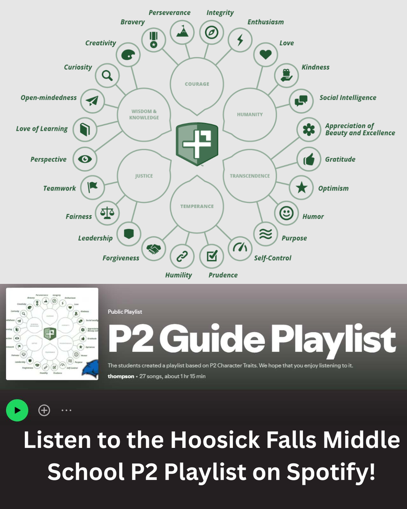 🎵💙 Check out our Middle School Positivity Project (P2) Spotify Playlist! As part of this year's P2 lessons during Counselor Guide, our middle school students worked together to create a playlist that reflects the character strengths they've explored throughout the school year. Acting as playlist "editors," students carefully reviewed song lyrics to ensure each selection was school-appropriate while choosing songs that promote kindness, perseverance, teamwork, gratitude, and other positive character traits.  The result is a playlist created by our students, for our school community—one that celebrates positivity through music! Thanks for sharing this fun project, Ms. Thompson and Mrs. Sacks!   🎧 Listen to the playlist here: https://open.spotify.com/playlist/3wX4Czivife0op4dOQmaV7?si=AFqmjTq4R3y987L00F8FAw