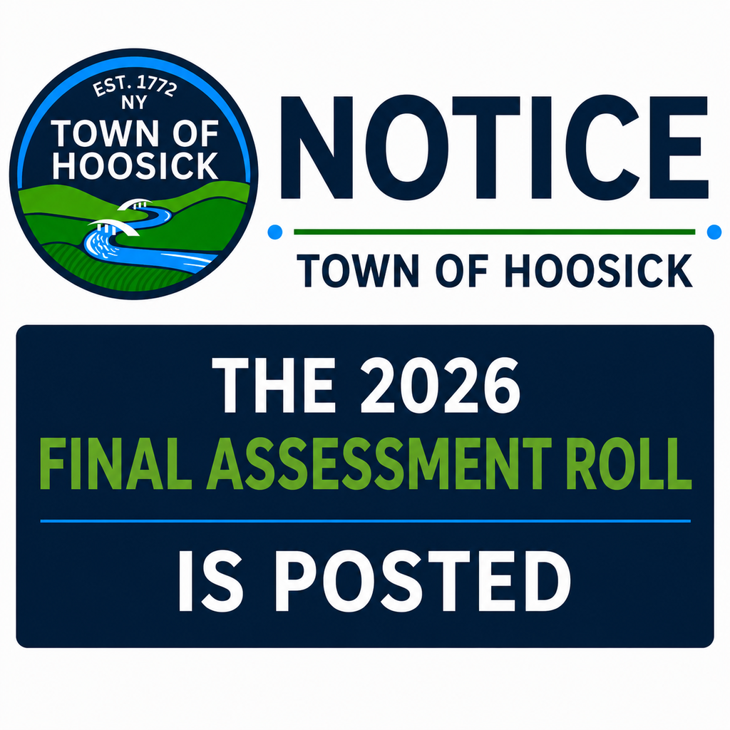 The 2026 Final Assessment Roll is posted. Please click here to view the 2026 Final Assessment Roll for Hoosick: https://aptg.co/BqT3-T