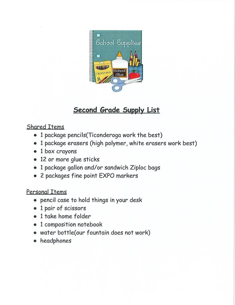26-27 2nd grade supply lists