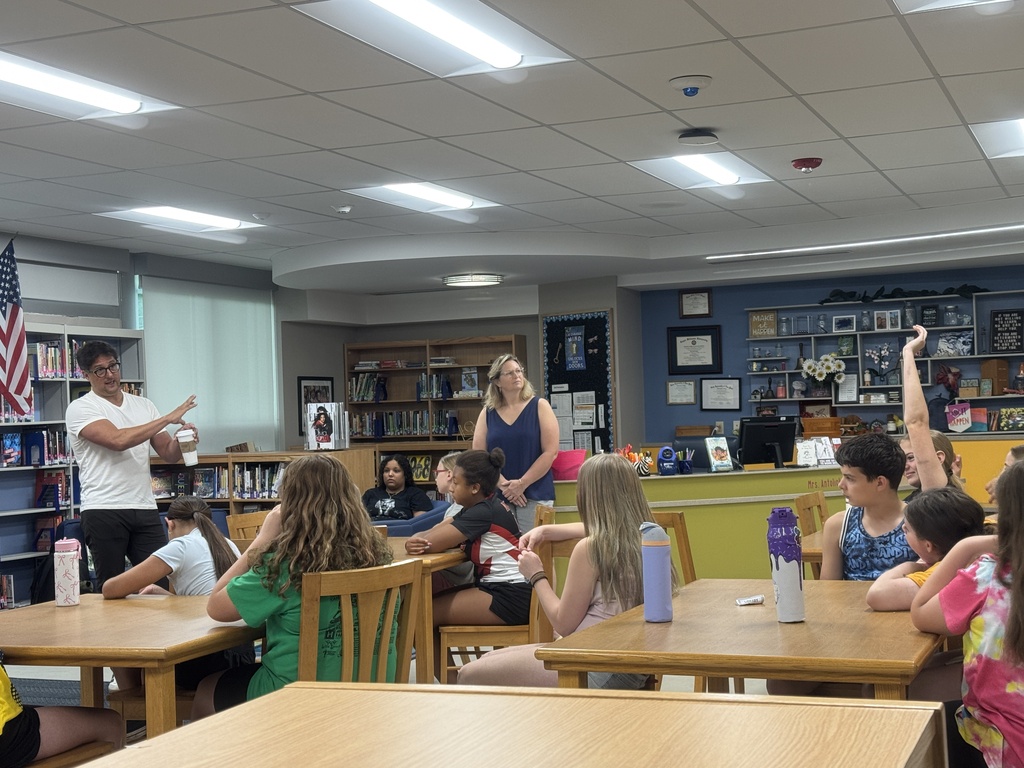 Our Middle School/High School Librarian, Mrs. Antolick, wanted to share highlights from a special day in our library! 📚  On June 12, Hoosick Falls had the honor of welcoming internationally acclaimed young adult author Pablo Cartaya. Throughout the day, he met with our fifth- and sixth-grade students, sharing how our experiences shape our journeys and how we can learn, grow, and find strength through them.  Mr. Cartaya also led an engaging writers' workshop, giving students a behind-the-scenes look at his creative process and offering tips for crafting compelling stories. Students were thrilled to meet the author of a book they had been reading, ask thoughtful questions, and have their books signed.  Thank you, Mrs. Antolick, for organizing this incredible opportunity and for sharing these wonderful moments with our school community!🐾
