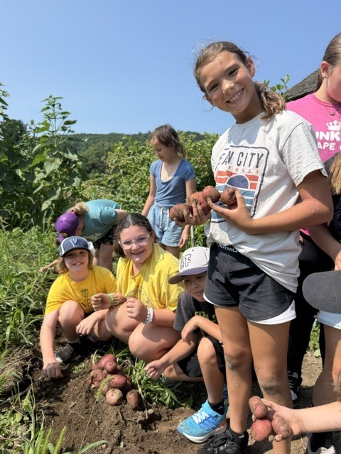 Last Wednesday, Living History Summer Institute students visited Mabee Farm. Mabee Farm was a big hit! The animals, butter churning, grain threshing, and digging potatoes gave them lots of hands-on opportunities to learn about life on a farm in the 18th Century. The kids all did an awesome job! Everyone is ready to be an 18th-century farmer. Thanks for sharing, Mrs. Brownell!