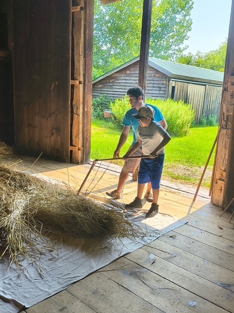 Last Wednesday, Living History Summer Institute students visited Mabee Farm. Mabee Farm was a big hit! The animals, butter churning, grain threshing, and digging potatoes gave them lots of hands-on opportunities to learn about life on a farm in the 18th Century. The kids all did an awesome job! Everyone is ready to be an 18th-century farmer. Thanks for sharing, Mrs. Brownell!