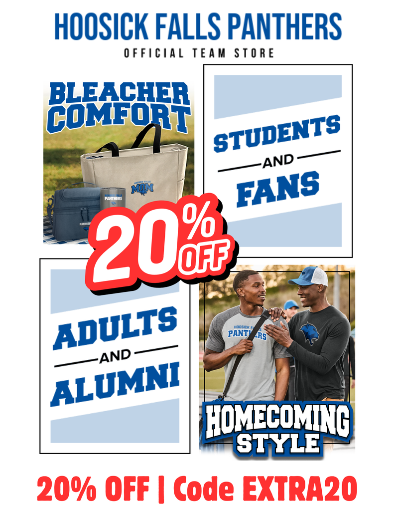 Our Panther Pride Sideline Store is having a SALE! ⚡️ Save 20% on Panthers Homecoming essentials, fan gear, bleacher seats, blankets, and more! Follow the link to show your school spirit and use Code EXTRA20 for 20% off your purchase! https://sideline.bsnsports.com/schools/new_york/hoosickfalls/hoosick-falls-central-high-sch