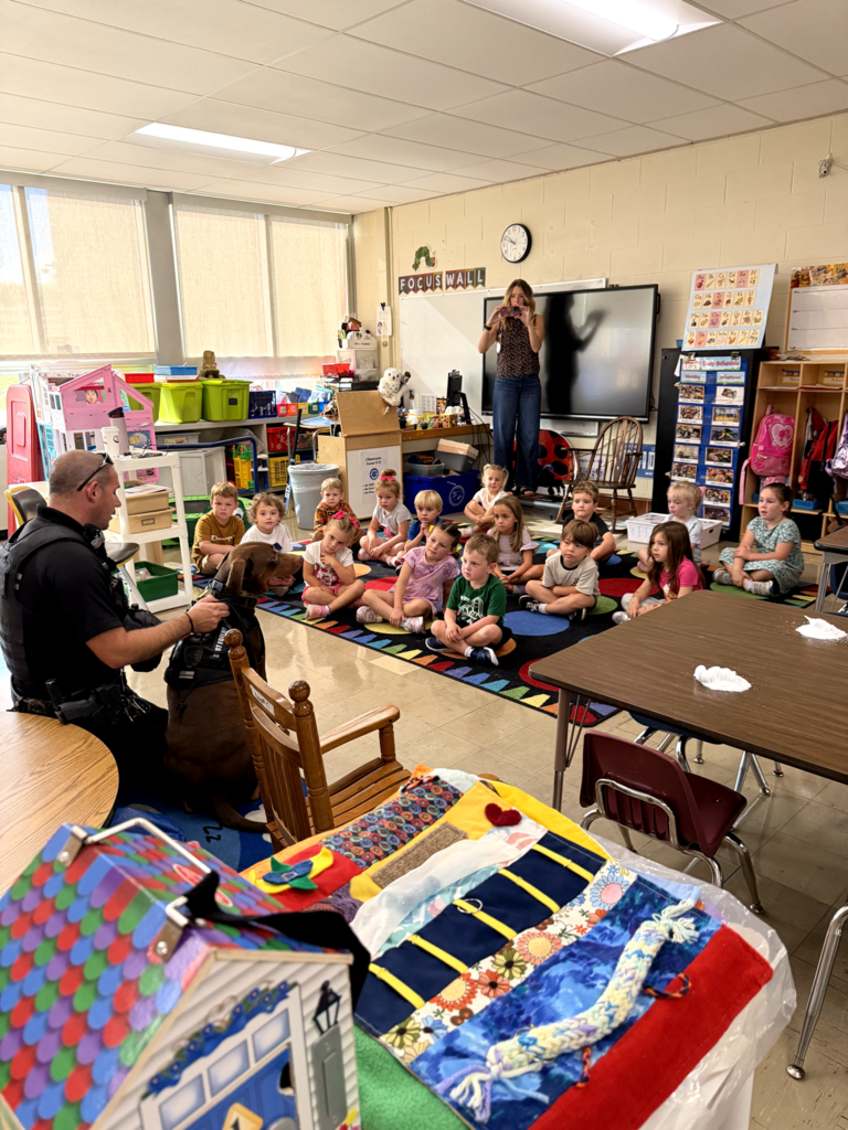 Pawsitive vibes at HFCS! 🐾 Our UPK and Kindergarten students loved getting to know our School Resource Officer, Deputy Garhartt, and K9 Eddie during their classroom visits over the last few days! 🐶Along with custom stickers and coloring books, Eddie helped teach our youngest learners how to gently approach and pet a therapy dog. These visits are such a great way for students to build strong connections with Deputy Garhartt and feel safe at school. Thank you, Deputy Garhartt and Eddie, for taking the time to visit! 💙👏