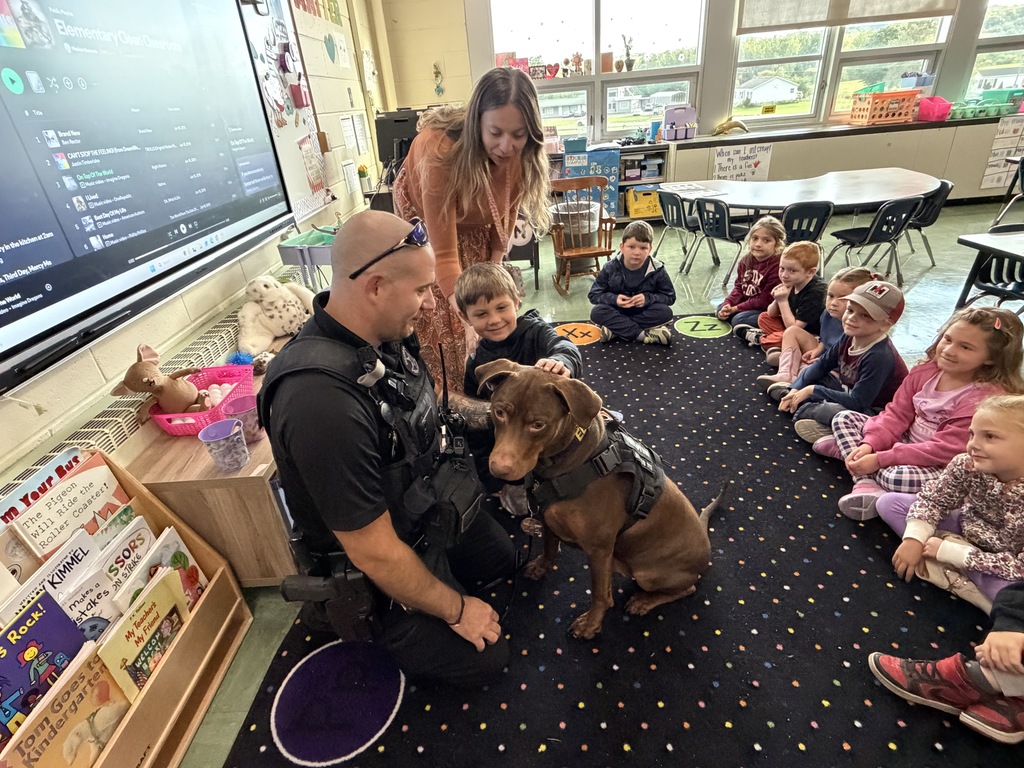 Pawsitive vibes at HFCS! 🐾 Our UPK and Kindergarten students loved getting to know our School Resource Officer, Deputy Garhartt, and K9 Eddie during their classroom visits over the last few days! 🐶Along with custom stickers and coloring books, Eddie helped teach our youngest learners how to gently approach and pet a therapy dog. These visits are such a great way for students to build strong connections with Deputy Garhartt and feel safe at school. Thank you, Deputy Garhartt and Eddie, for taking the time to visit! 💙👏