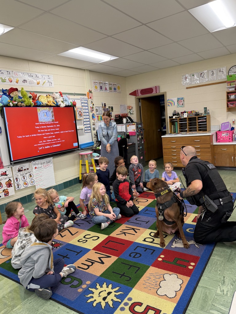 Pawsitive vibes at HFCS! 🐾 Our UPK and Kindergarten students loved getting to know our School Resource Officer, Deputy Garhartt, and K9 Eddie during their classroom visits over the last few days! 🐶Along with custom stickers and coloring books, Eddie helped teach our youngest learners how to gently approach and pet a therapy dog. These visits are such a great way for students to build strong connections with Deputy Garhartt and feel safe at school. Thank you, Deputy Garhartt and Eddie, for taking the time to visit! 💙👏