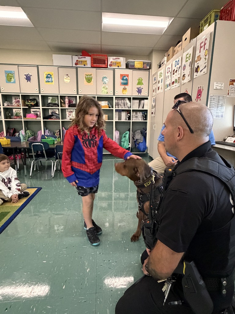 Pawsitive vibes at HFCS! 🐾 Our UPK and Kindergarten students loved getting to know our School Resource Officer, Deputy Garhartt, and K9 Eddie during their classroom visits over the last few days! 🐶Along with custom stickers and coloring books, Eddie helped teach our youngest learners how to gently approach and pet a therapy dog. These visits are such a great way for students to build strong connections with Deputy Garhartt and feel safe at school. Thank you, Deputy Garhartt and Eddie, for taking the time to visit! 💙👏