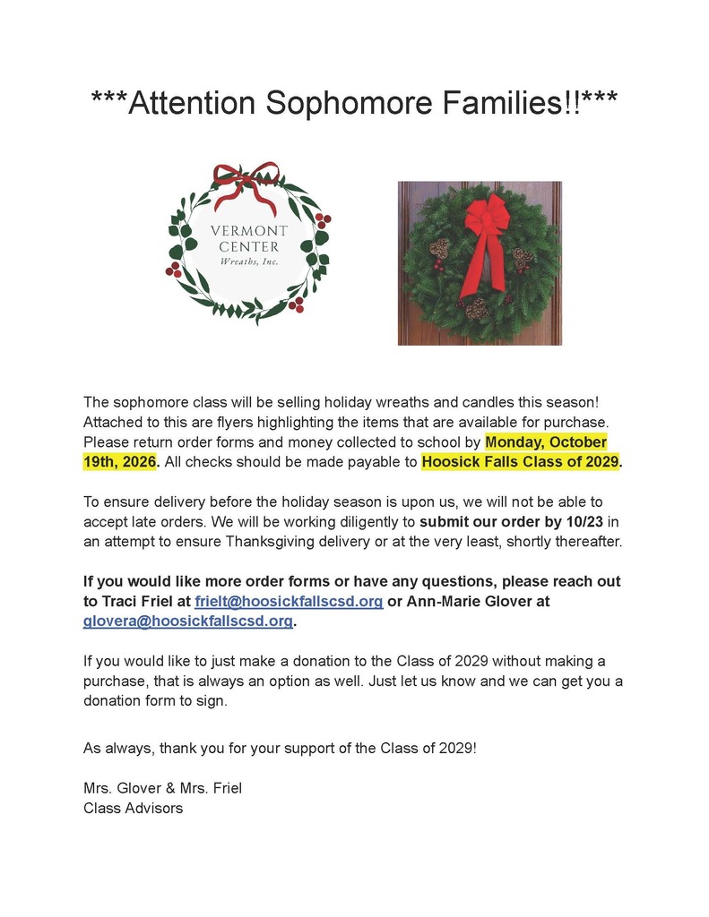 class of 2029 wreath and candle fundraiser