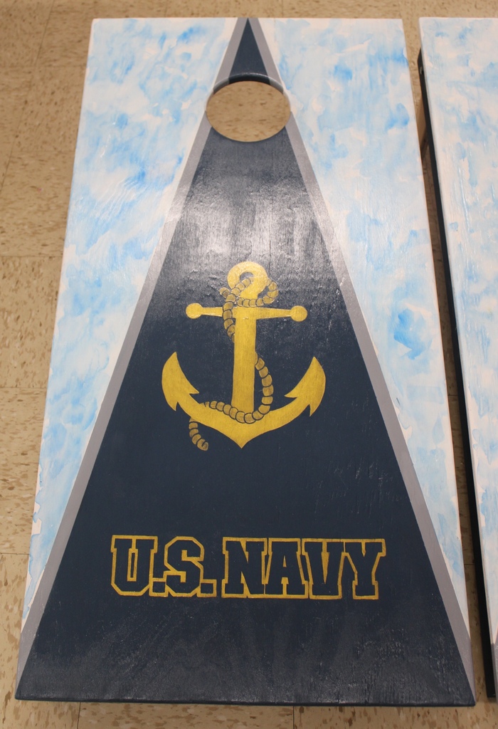 Check out the latest collaboration between our talented HFCSD students! 🛠️🎨These custom cornhole boards were built from scratch by Mr. Bundrick's construction students (Ethan Ritter, Ryan Senecal, Austin Cavanaugh, Tyler Tiber, and Spencer Tate) and beautifully hand-painted by Mr. Viera’s Studio Art students (Reese Richard and Alsace Martin). The boards were "commissioned" and created specifically for HFCSD teacher Ms. Ferullo! Huge shoutout to our staff and students for combining their craftsmanship and creativity to produce such awesome work! 🐾💙