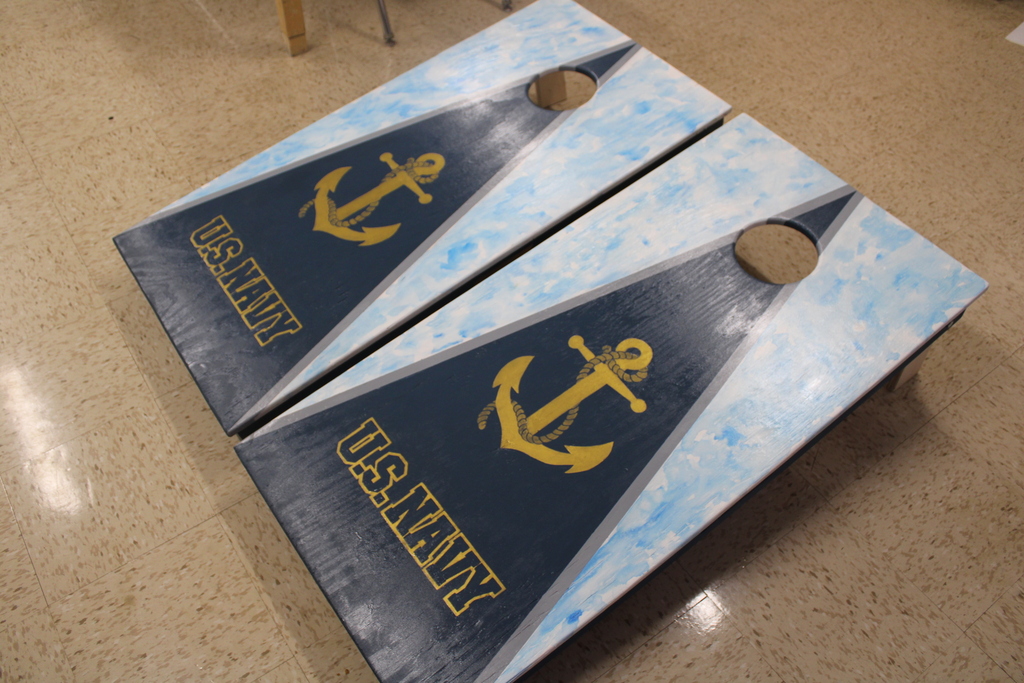 Check out the latest collaboration between our talented HFCSD students! 🛠️🎨These custom cornhole boards were built from scratch by Mr. Bundrick's construction students (Ethan Ritter, Ryan Senecal, Austin Cavanaugh, Tyler Tiber, and Spencer Tate) and beautifully hand-painted by Mr. Viera’s Studio Art students (Reese Richard and Alsace Martin). The boards were "commissioned" and created specifically for HFCSD teacher Ms. Ferullo! Huge shoutout to our staff and students for combining their craftsmanship and creativity to produce such awesome work! 🐾💙