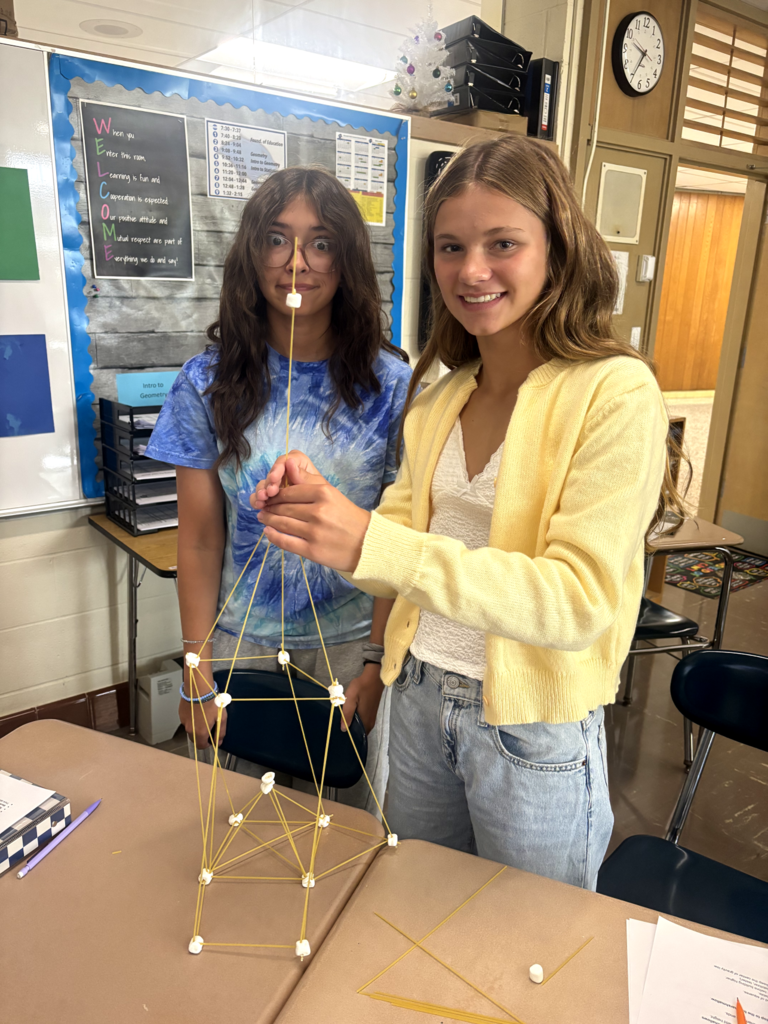 📐 Mathematician of the Month & First Day Fun! 📏Congratulations to the September Mathematician of the Month awardees from Mrs. Nelson's high school math classes! 👏🎉Regents Geometry: Laney Kasulinous, Aurora Ferraro, & Myla Steller; Intro to Geometry: Makayla Wiggins; Stats/Probability: Ryan Sparks.  To kick off the school year, Mrs. Nelson's Geometry students also jumped into a hands-on Spaghetti & Marshmallow Building Contest! 🍝🍡 Check out the awesome teamwork, problem-solving, and creative towers they built on day one. Thanks for sharing, Mrs. Nelson!🐾