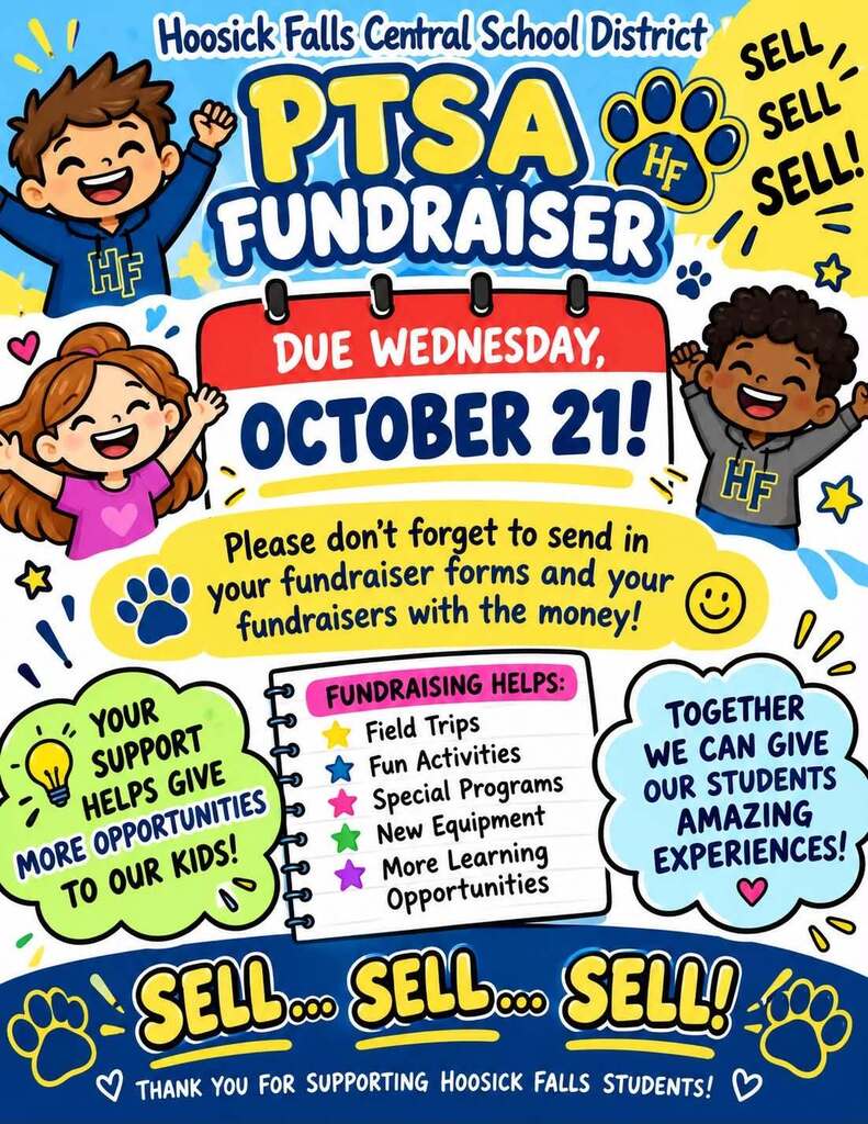 📢 FALL FUNDRAISER REMINDER FROM OUR HFCS PTSA! 🍁  Hello HFCS Students and Families,  A friendly reminder that there is still time to help make our fall fundraiser a success! Fundraiser packets and orders are due this Wednesday, October 21.  There’s still time to reach out to family, friends, and neighbors to collect those last-minute orders!  🧸 Incentive Spotlight: Every student who sells 20 items earns a free Animal Land stuffed animal during our January movie night!  All funds raised go directly to the PTSA to help fund student field trips, school activities, and family programs. Every single sale makes a difference, and we truly appreciate everyone's participation!  Thank you for supporting our school community, and please remember to return all completed packets by Wednesday.  Warmly,  The HFCS PTSA Executive Committee Jill Greene, President Brittany Huynh, Vice President Cielo Cross, Secretary