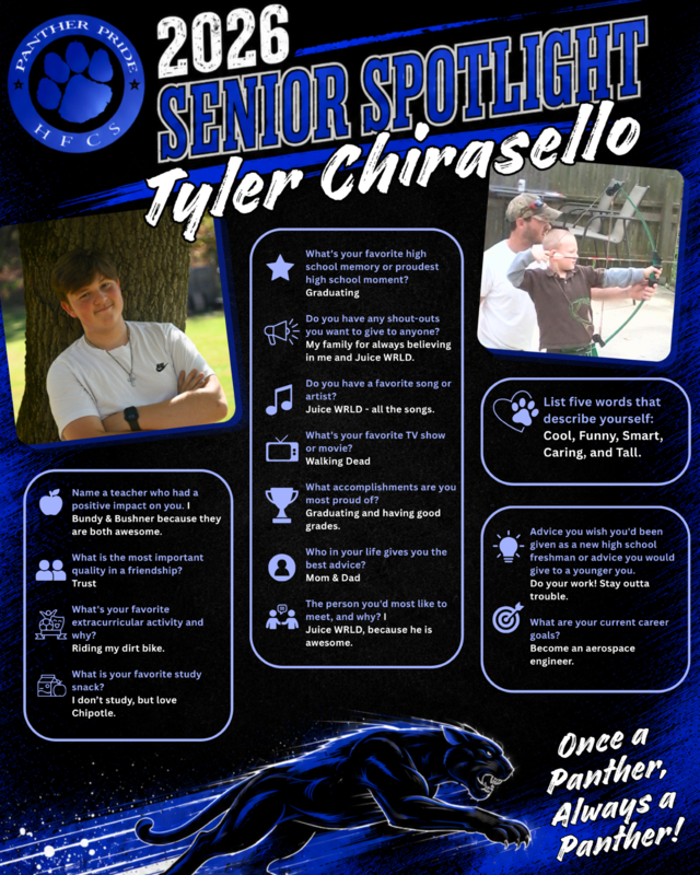 🎓It's Senior Spotlight time! 🐾We will be sharing these two at a time this year, in the order that they were submitted. (Ask your senior if they filled out the form that was emailed to them!) 