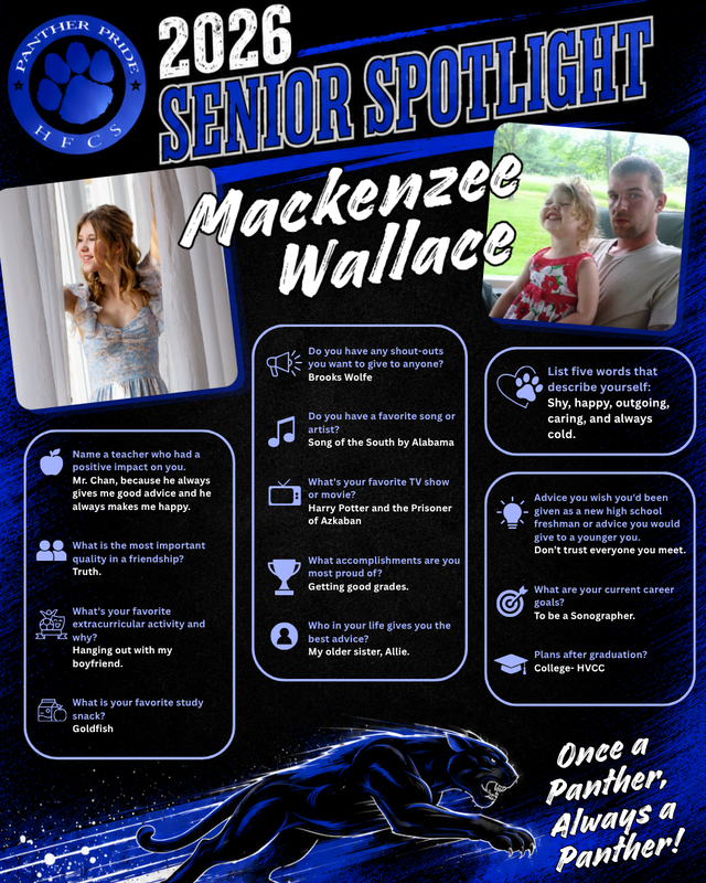 🎓It's Senior Spotlight time! 🐾We will be sharing these two at a time this year, in the order that they were submitted. (Ask your senior if they filled out the form that was emailed to them!) 