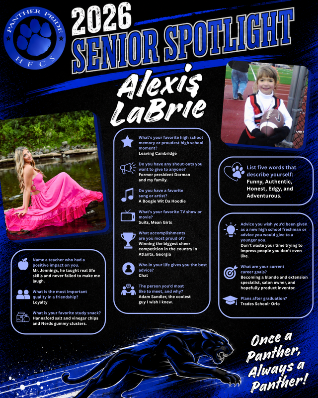 🎓It's Senior Spotlight time! 🐾We will be sharing these two at a time this year, in the order that they were submitted. (Ask your senior if they filled out the form that was emailed to them!)