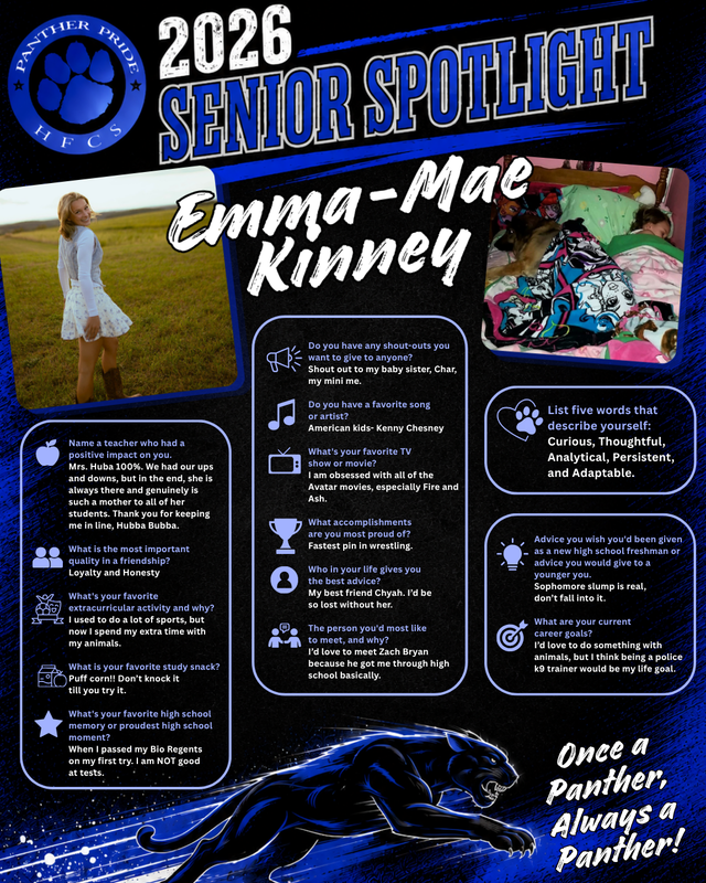 🎓It's Senior Spotlight time! 🐾We will be sharing these two at a time this year, in the order that they were submitted. (Ask your senior if they filled out the form that was emailed to them!)