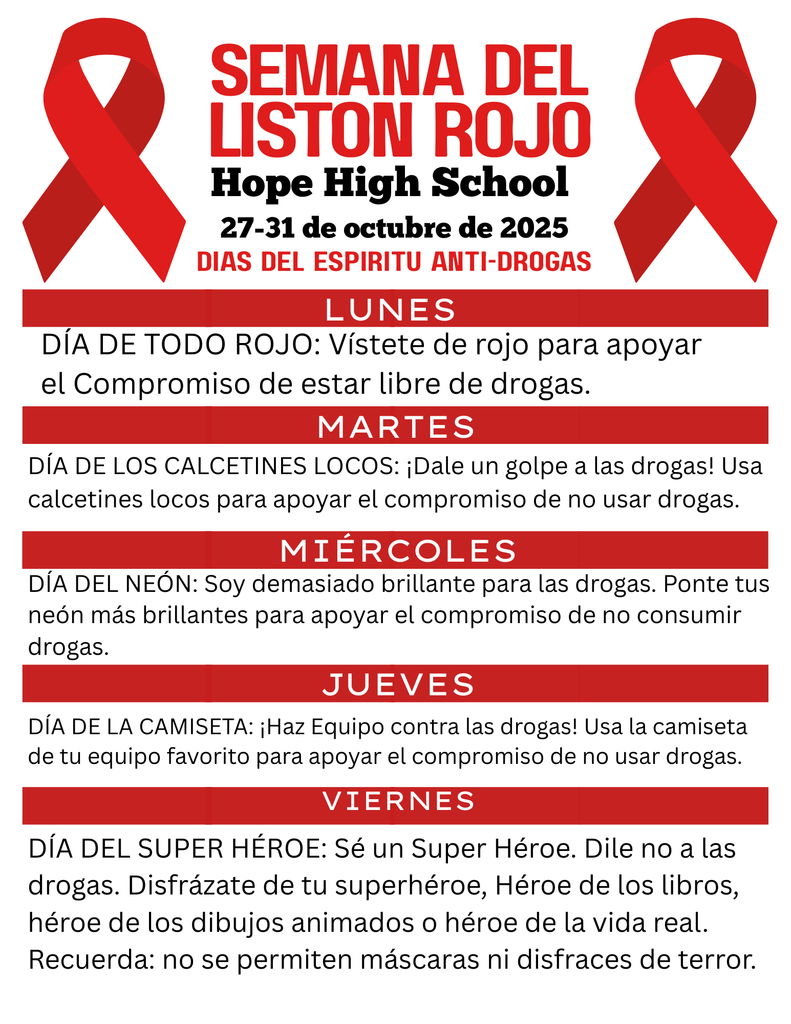 Red Ribbon Week (Spanish) October 27-31)